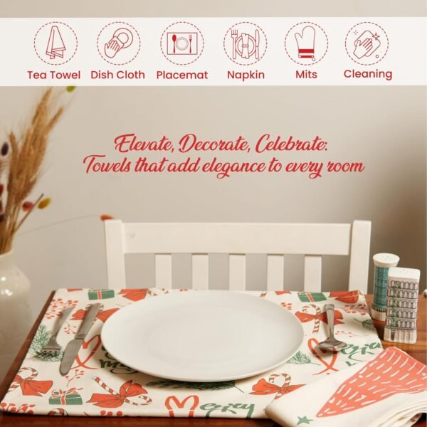 The Fine Living Co. 100% Cotton, Merry Christmas Printed Kitchen Towels, Dish Towels for Drying Dishes, Kitchen Hand Towels, Tea Towels, Dish Towels for Kitchen Set of 2, 18”x28” (Cherry Red & Green) - Image 6