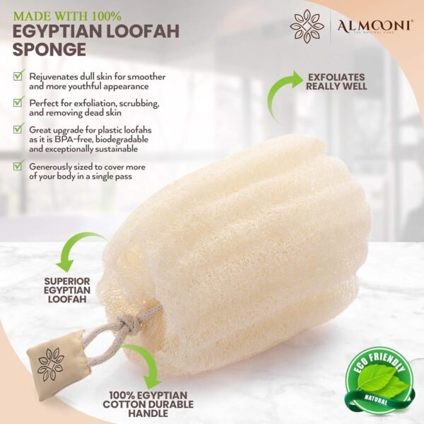 Almooni Egyptian Loofah Exfoliating Body Scrubber, Natural Real Egyptian Shower Loofah Sponge Body Scrubber for Women and Men, for Body and Face That Will Get You Clean - 3 Count (1 Pack) - Image 2