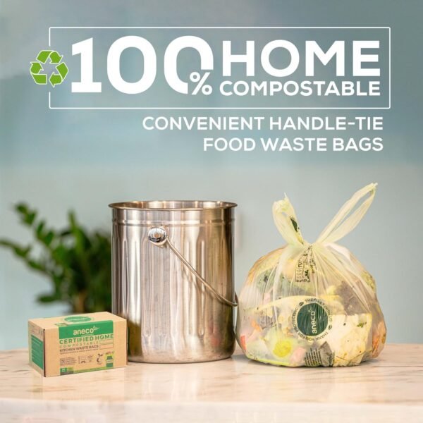 ANECO 100% Compostable Food Waste Bags 1.6 Gallon With Handles (30 Count), Small Compost Bags for Countertop Bin, OK Compost HOME & BPI Certified Compostable Kitchen Food Waste Bags - Image 2