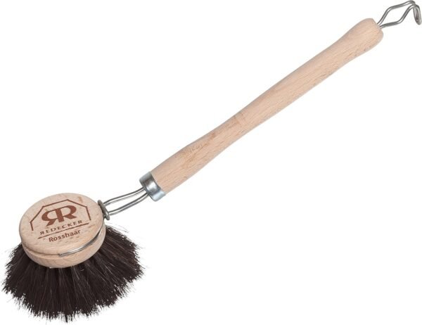 Redecker German-Made Horse Hair Bristle Dish Brush, Soft All-Purpose Scrubber for Kitchen & Household with Strong Horse Hair Bristles, 2 inch Replaceable Brush Head, Single Unit, 9-inches Long - Image 2