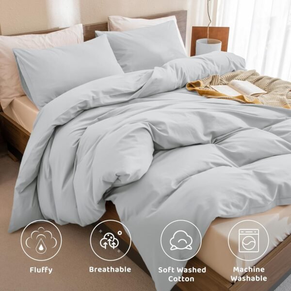 Sanracie King Comforter Set,100% Organic Cotton Linen Feel Textured Comforter Set Cornflower Blue,Winter Warm Simple King Bedding Set 3pcs(1 Aesthetic Solid Comforter + 2 Pillowcases) Soft Lightweight - Image 4