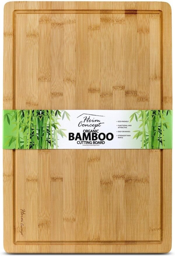 Heim Concept Organic Bamboo Cutting Boards for Kitchen Extra Large Chopping Board with Juicy Groove Perfect for Meat, Vegetables, Fruits, Cheese (18x12x3/4) - Image 2