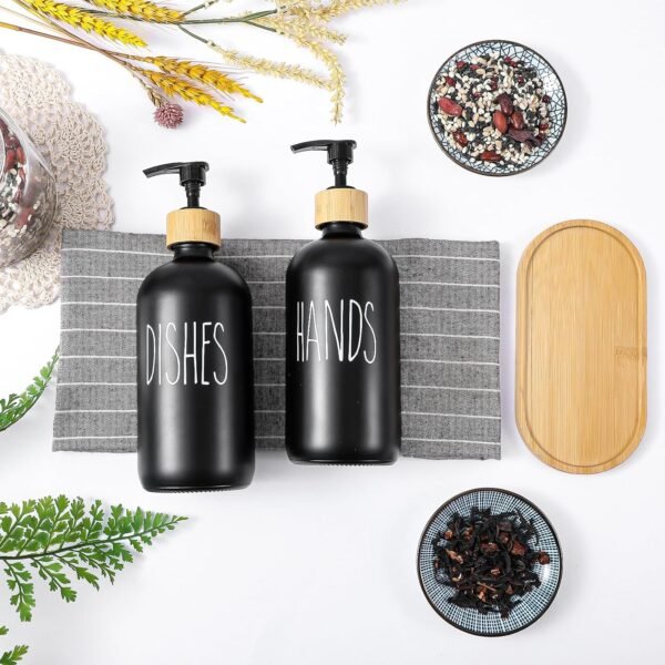 Black Soap Dispenser Set, Contains Dish Soap Dispenser and Hand Soap Dispenser. Glass Soap Dispenser with Stainless Steel Pump, Perfect for Kitchen Decor and Accessories - Black - Image 8