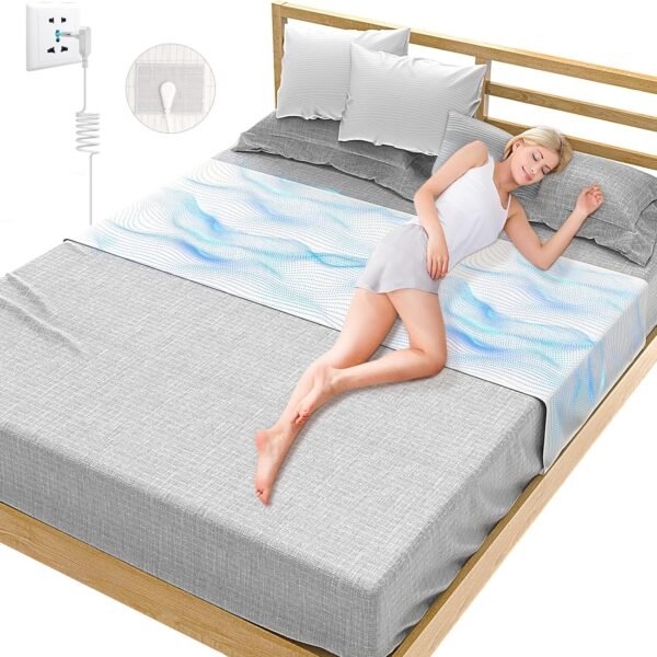 Grounding Sheets for Bed, 92% Organic Cotton + 8% Pure Silver Fiber,Enjoy The Grounding Effect Indoors, for Better Sleep, Pain and Stress Relief, Grounding Mat Set Comes with Grounding Cord