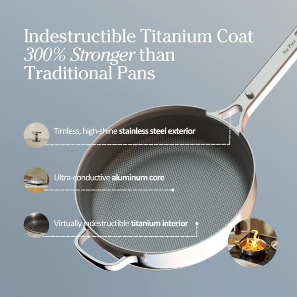 Our Place Titanium Always Pan Pro - No-Coating Nonstick Technology | Tri-Ply Construction with Titanium & Stainless Steel | Heat Safe up to 1000°F | Includes Steam-Release Lid & Spatula | Chrome - Image 3