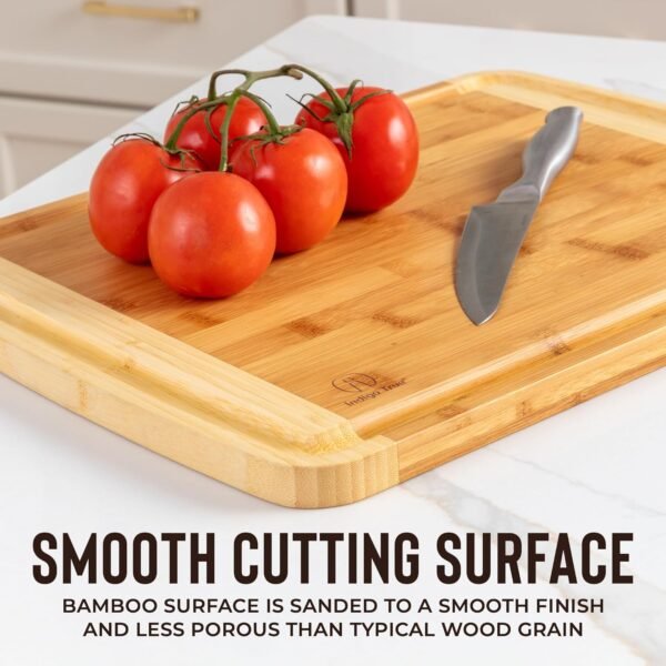 Bamboo Cutting Board - Wood Chopping Board with Juice Groove, Charcuterie Board, Serving Platter Cheese Board, Bread Board, Turkey Meat Cutting Board for Kitchen - Image 7