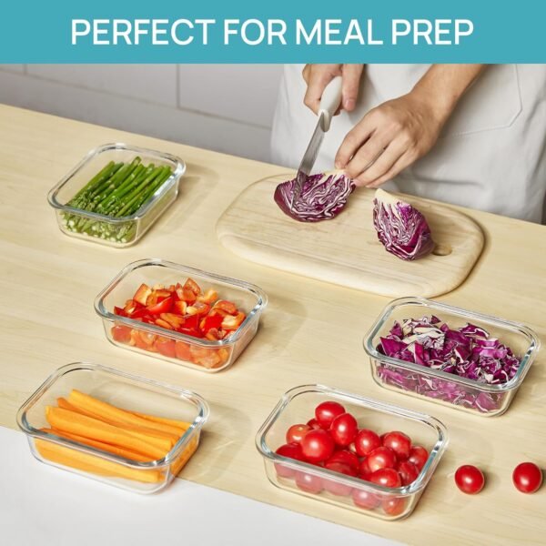 Vtopmart 5Pack 22oz Glass Storage Containers with Lids, Meal Prep Food Containers Sets, Glass Lunch Containers Bento Box with Snap Airtight Lids for Microwave, Oven, Freezer and Dishwasher - Image 4