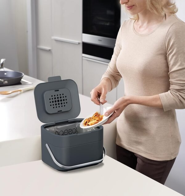 Joseph Joseph Intelligent Waste Compost Bin Food Waste Caddy with Odor Filter and Ventilation, 1 gallon / 4 liters, Graphite - Image 5
