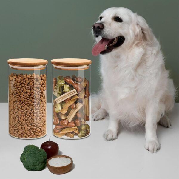Airtight Glass Storage Canister with Wood Lid(40 fl.oz), Clear Food Storage Container Jar with Sealing Bamboo Lid for Noodles Flour Cereal Rice Sugar Tea Coffee Beans, Round Set of 3 - Image 5