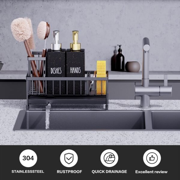 Cisily Kitchen Soap Dispenser Set with Sink Caddy and 12 Oz Glass Bottle, Stainless Steel Kitchen Sink Organizer Countertop, Hand and Dish Soap Dispenser Set, Kitchen Organizers and Storage Essentials - Image 7