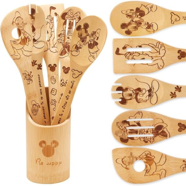 Wooden Spoons for Cooking, Bamboo Cooking Kitchen Utensils Set, Housewarming Birthday Anniversary Present for Friend (6PCS)