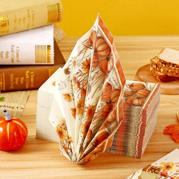 Homlouue 100 Pcs Fall Napkins, Thanksgiving Napkins, Pumpkin Napkins for Fall Thanksgiving Autumn Party, Thanksgiving Disposable Paper Hand Towels for Bathroom Kitchen Home Decorations Party Supplies - Image 3