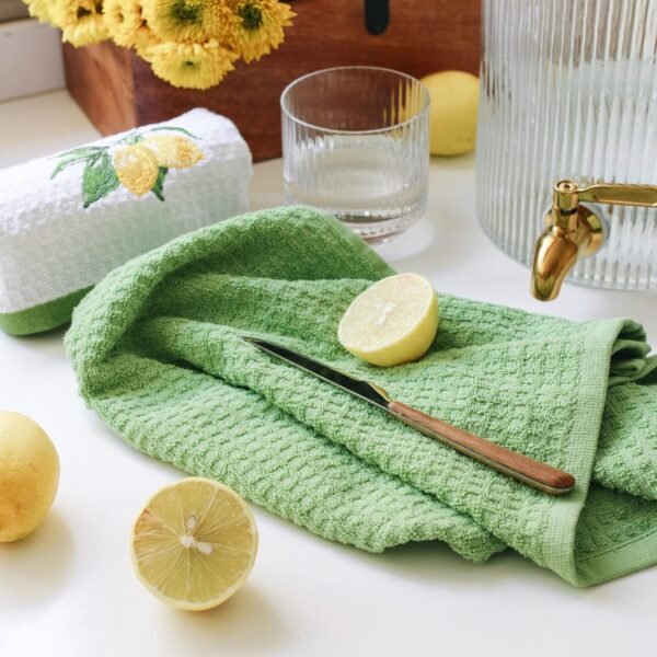 Kitchen Towels - Ultra Soft Cotton and Super Absorbent Dish Towels for Kitchen, Large Kitchen Towel 24x16 Inches, Natural Cotton Dish Towels Pack of 2 (Lemon) - Image 4