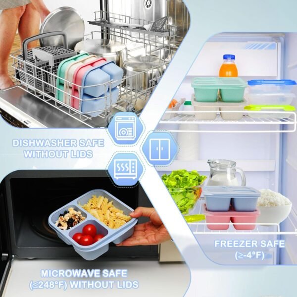 Kids Bento Box 6 Pack, 3 Compartment Snack Containers, Meal Prep Containers Reusable Lunch Containers for Kids Toddler Adults, Small Bento Snack Box for School, Work and Travel - Image 6