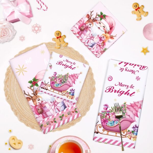 2 Pcs Pink Santa Kitchen Towel 100% Cotton Winter Christmas Absorbent Dish Towel 27.5"x18.8"Housewarming Christmas Tree Decorative Hand Towel for Dining Home - Image 3