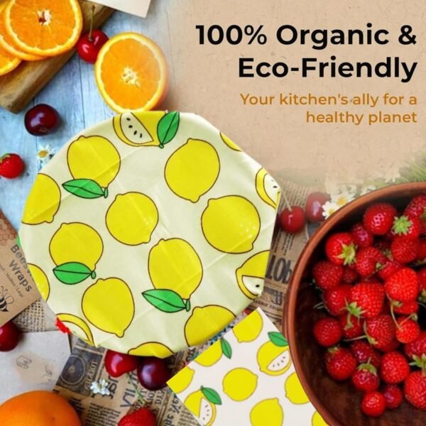 10 Pack Bees Wax Wraps Reusable, Organic Beeswax Wraps for Food, Eco-friendly Beeswax Food Wrap for Bread. Bowl Cover and Produce, Beeswax Sandwich Wraps - 3L, 3M, 4S, Lemon Pattern - Image 4