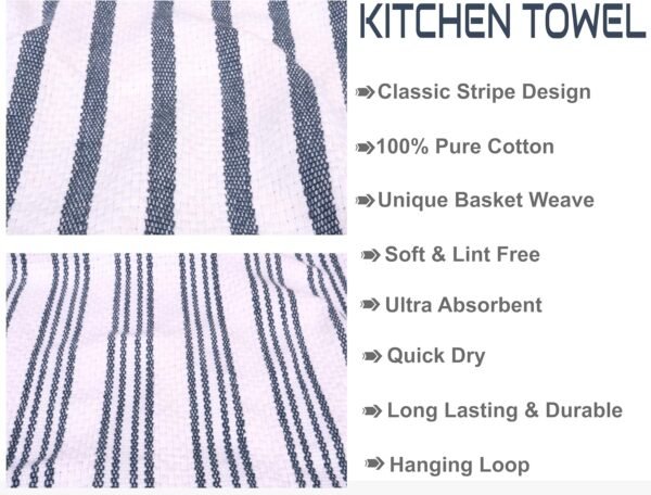 Kitchen Towels Set, Pack of 4 | 17 x 25 Inches | Super Soft and Absorbent Hand Towels |100% Cotton Dish Towel for Drying Dishes | Quick Drying Kitchen Towels Set | Blue - Image 2