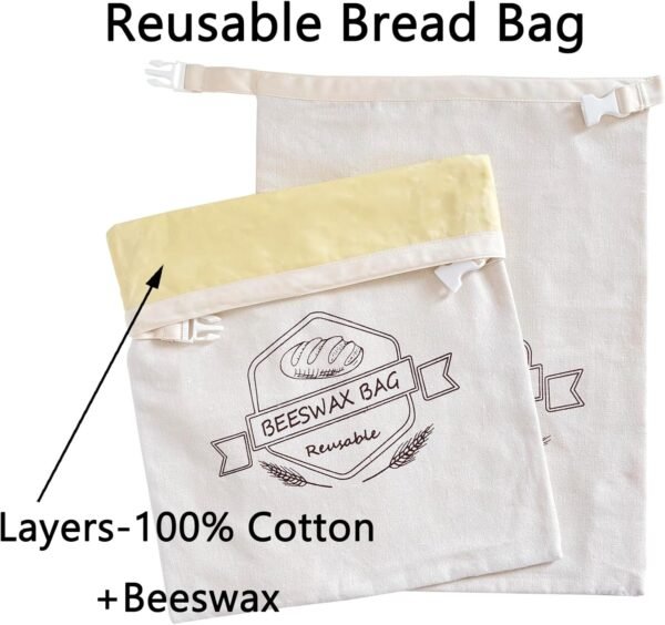 Beeswax Bread Bags for Sourdough - Reusable Bread Bags for Homemade Bread (2 Pack) - XL Cotton Beeswax Bag - Image 4