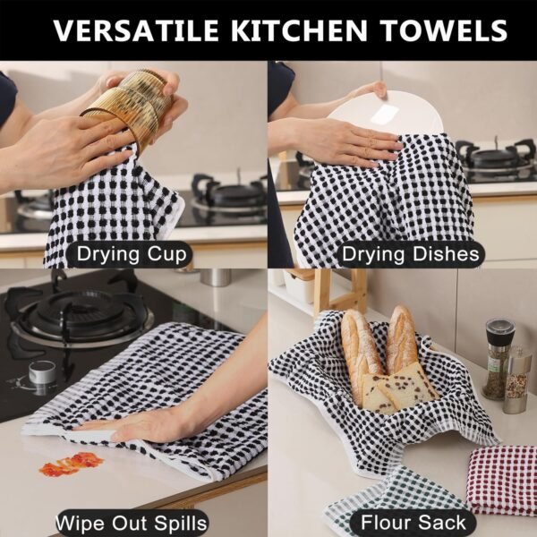 SALAS Dish Towels Cloths Rags Sets for Kitchen Drying Dishes, Cotton Lattice Terry Kitchen Towels, Highly Absorbent Kitchen Rags with Hanging Loop, 16‘’ x 25‘’, 6 Packs - Image 5