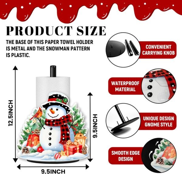Christmas Paper Towel Holder, Metal Stand Towels Paper Holder for Kitchen, Snowman Countertops Decor, Winter Xmas Decoration for Desktop Farmhouse Rustic Indoor Decor Accessories, Large Stand - Image 3