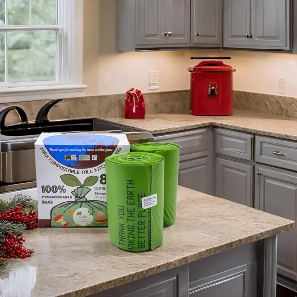 Cacus 100% Compostable Trash Bags, 13 Gallon/49.2L, 80 Count, Heavy Duty 0.90 Mils Thickness, Tall Kitchen Trash Bags, Food Waste Bags, US BPI ASTM D6400 and Europe OK Compost Home Certified - Image 9