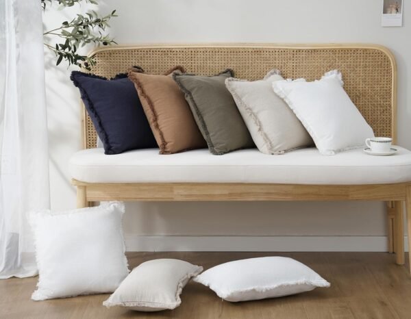 Foindtower Set of 2 Decorative Linen Fringe Throw Pillow Covers Cozy Boho Farmhouse Cushion Cover with Tassels Soft Accent Pillowcase for Couch Chair Sofa Bed Living Room Home Decor,18×18 Inch,Beige - Image 7