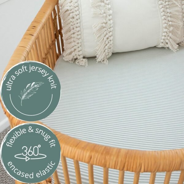 POPPI & MAX 100% Organic Bassinet Sheets for Baby Girl + Boy – Fitted Sheets for Halo, Snoo, Dream on Me Karley, Baby Delight, Ingenuity + More – Jersey Cotton Bassinet Covers – Misty Sage – 3 Pack - Image 3