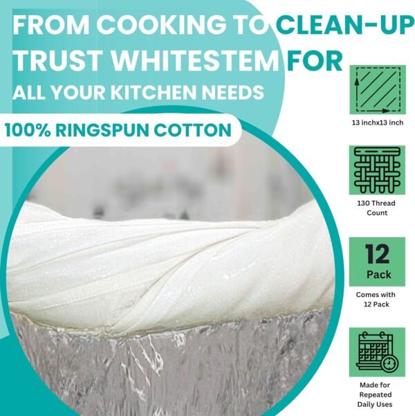 Dish Cloths Cotton| Christmas DIY Cloths |Dish Towels Absorbent and Lint Free Flour Sack| Dishcloths for Kitchen Washing Dishes| Fast Drying Dish Rags| 12 Pack 13"x13" White - Image 7