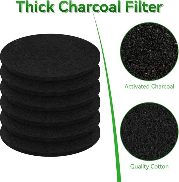 6 Pack Charcoal Filters for Compost Bucket, 6.7 Inch Compost Filters for Countertop Bin, Activated Carbon Replacement Filters for Kitchen Compost Bins, Home Bucket Compost Bin Refill, Round - Image 4