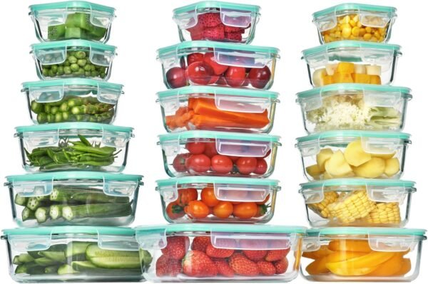 Vtopmart 18Pack Glass Food Storage Containers with Lids, Meal Prep Containers, Airtight Lunch Containers Bento Boxes with Leak Proof Locking Lids for Microwave, Oven, Freezer, Dishwasher