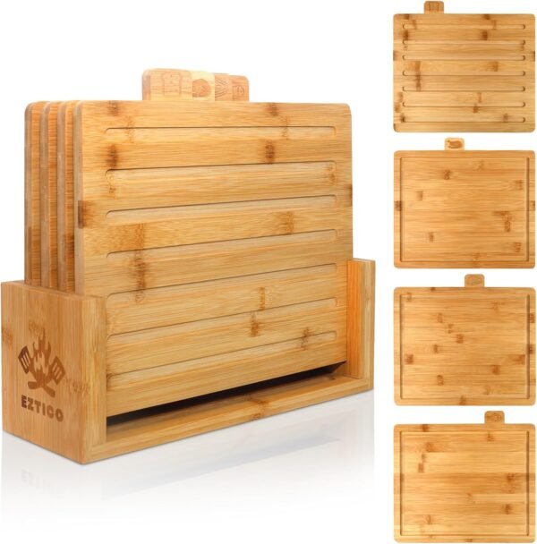 Holiday Gifts Cutting Boards For Kitchen - Wood Cutting Board Set, Bamboo Cutting Board Set with Holder, Wooden Cutting Board Set, Cutting Board Wood, Wooden Chopping Board, Charcuterie Boards - Image 9