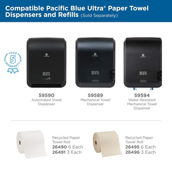 Pacific Blue Ultra 8” High-Capacity Recycled Paper Towel Roll by GP PRO (Georgia-Pacific), White, 26490, 1150 Feet Per Roll, 6 Rolls Per Case - Image 3