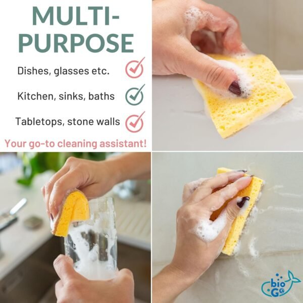 bioGo 24 Pack Biodegradable Kitchen Sponges - Eco-Friendly, Compostable, Natural Cellulose Dish Sponges - Compostable Sponges - Biodegradable Sponges - Cellulose Sponge - Sponges Kitchen - Image 5