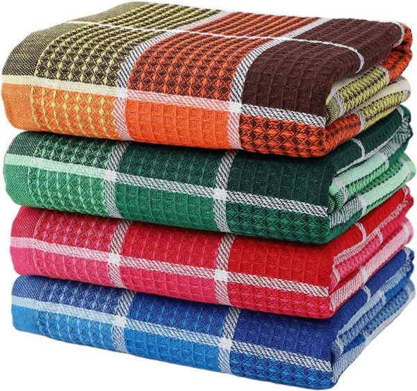 Bright Large Kitchen Towels, 4-Pack, 16 Inch x 26 Inch Buffalo Check Dish Towels for Washing Drying Dishes, Colorful Waffle Design Tea Towels Bar Towels, Buffalo