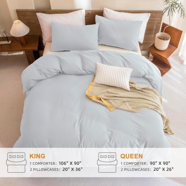 Sanracie King Comforter Set,100% Organic Cotton Linen Feel Textured Comforter Set Cornflower Blue,Winter Warm Simple King Bedding Set 3pcs(1 Aesthetic Solid Comforter + 2 Pillowcases) Soft Lightweight - Image 6