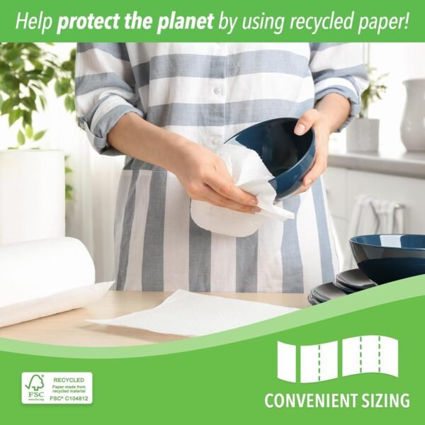 Recycled Paper Towels (2 Rolls) - Bulk Paper Towels - Paper Towels Half Sheet - Kitchen Paper Towels - Eco Friendly Paper Towels - Whitened Without Bleach - Free of Dyes, Inks & Fragrances - Image 3