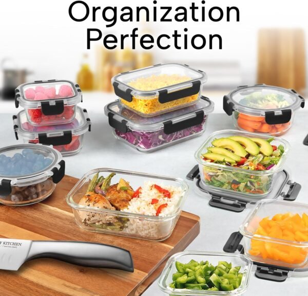 Zulay Kitchen 12 Pack Glass Meal Prep Containers with Lids - Airtight, Premium Borosilicate Glass Food Storage Containers - Microwave, Freezer & Oven Safe, BPA Free - Black - Image 8
