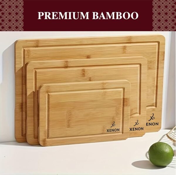 Xenon Wooden Cutting Boards for Kitchen Meal Prep & Serving - Bamboo Wood Cutting Board Set - Charcuterie & Chopping Butcher Block for Meat - Kitchen Gadgets Gift Set of 3 - Image 6