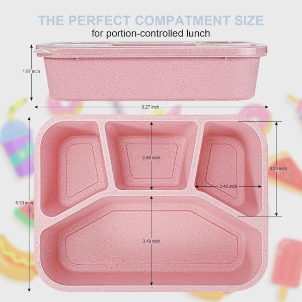 4 PCS Bento Lunch Box,4 Compartment Meal Prep Lunch Containers,Leak Proof Bento Box Adult Lunch Box,BPA Free Plastic Reusable Food Storage Container with lid,Microwave/Freezer/Dishwasher Safe - Image 2