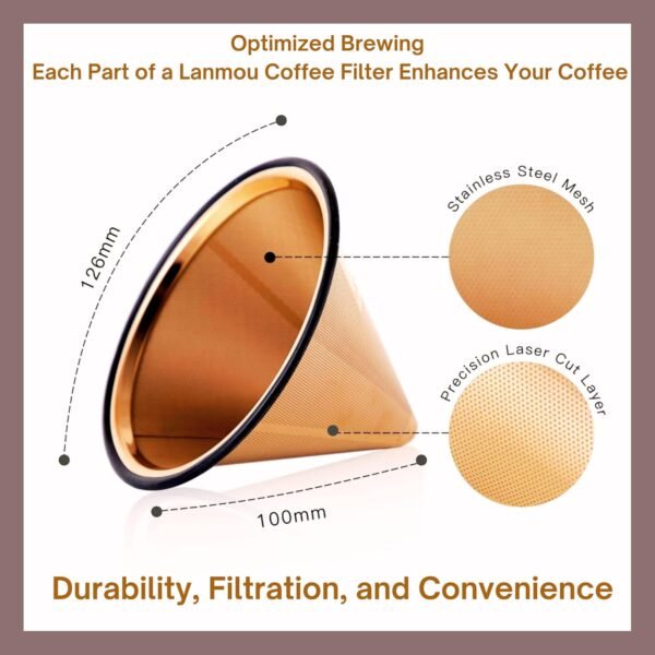 Stainless Steel Coffee Filter with a spoon - Compatible with Chemex & other Pour Over Coffee Carafes – Rose Gold Reusable Coffee Filter - Dishwasher & microwave safe Pour Over Coffee Dripper - Image 2