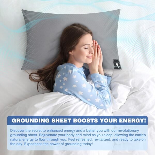 Grounding Pillowcase Queen Conductive Grounding Mat for Bed with 15ft Grounding Cord Organic Cotton Improve Sleep Gray 20x30in - Image 3