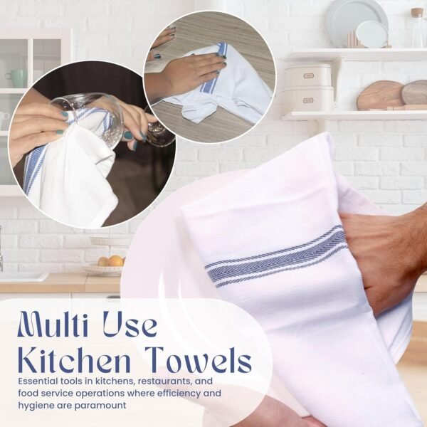 Kitchen Towels | Cotton Dish Towels for Drying Dishes| Absorbent Kitchen Dish Towels, Dish Cloths| Tea Towels for Embroidery |6 Pack (Blue Stripes) 15"x25" - Image 4