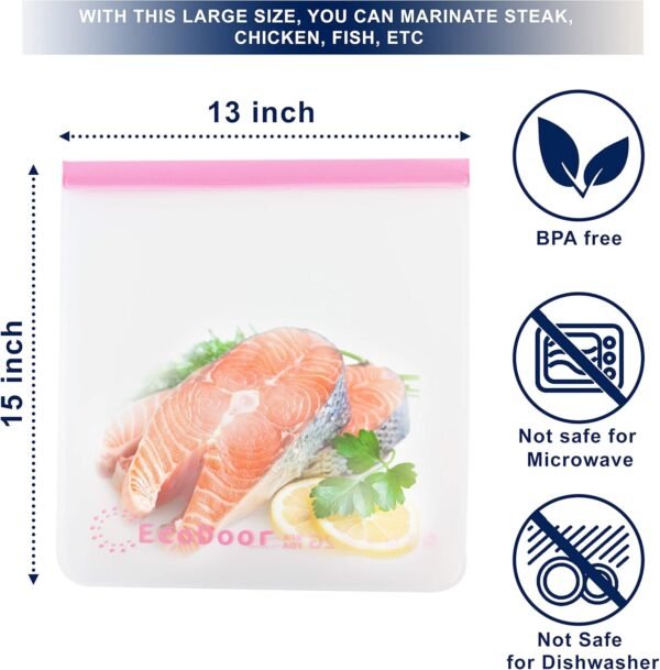 Reusable 2 Gallon Capacity Food Storage & Freezer Bags Heavy Duty 13"x15" 19.69 mil Thick BPA Free Leakproof Storing Homemade Bread and Ice, Marinate Meat and Vegetables(4 Bags) - Image 2