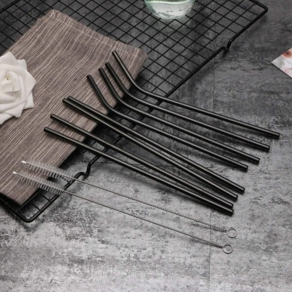 18 Piece Black Stainless Steel Straws, 8.5 '' Reusable Drinking Straws,with Portable pouch (8 Straight/8 Bent/2 Brushes) - Image 4