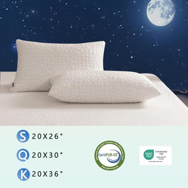 Shredded Memory Foam Pillows - Queen Size Set of 2,Adjustable Bed Pillows for Side Back Stomach Sleepers,Comfy Cooling Pillows for Sleeping with Washable Cover - Image 5