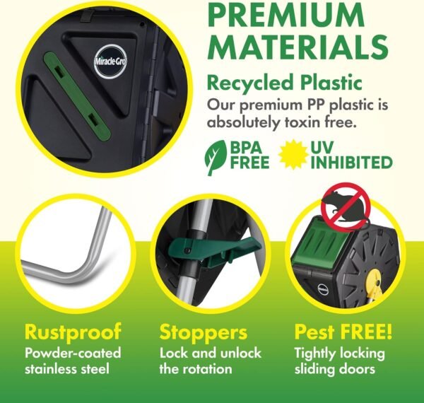 Miracle-Gro Compost Tumbler Single Chamber – Easy-Turn Composter Tumbler Outdoor for Fast Composting – Heavy-Duty Composting Bin with 1 Sliding Door (18.5 Gallon / 70 Liter) - Image 5