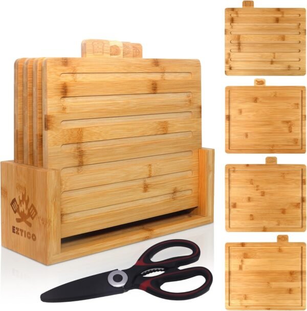 Holiday Gifts Cutting Boards For Kitchen - Wood Cutting Board Set, Bamboo Cutting Board Set with Holder, Wooden Cutting Board Set, Cutting Board Wood, Wooden Chopping Board, Charcuterie Boards - Image 7