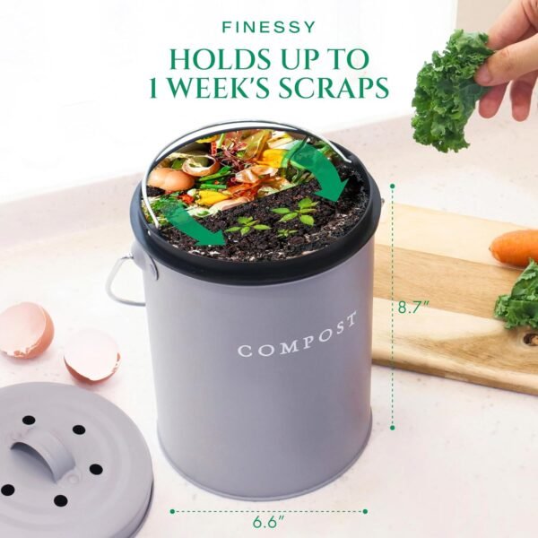 FINESSY Indoor Compost Bin Kitchen Counter Odorless, Countertop Compost Bin with Lid, Kitchen Compost Bin Countertop, Kitchen Compost Bin, Compost Bucket with Lid for Kitchen, Composting Bin Kitchen - Image 6
