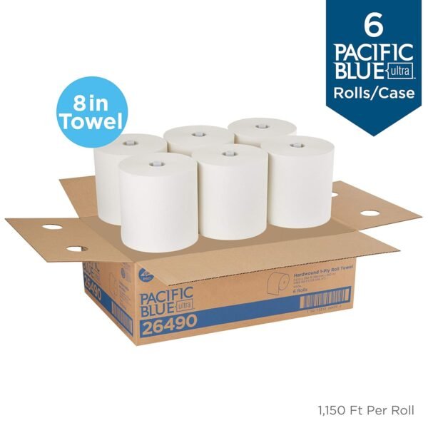 Pacific Blue Ultra 8” High-Capacity Recycled Paper Towel Roll by GP PRO (Georgia-Pacific), White, 26490, 1150 Feet Per Roll, 6 Rolls Per Case - Image 2