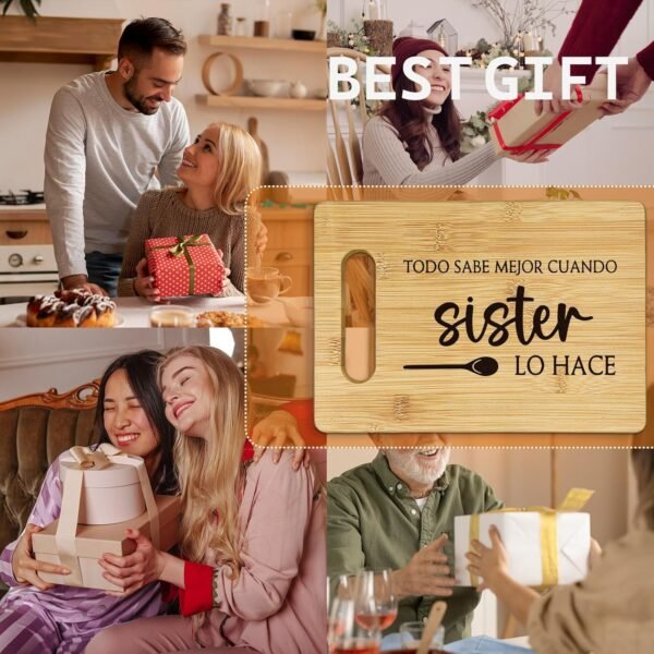 Sister Cutting Boards for Kitchen, Sister Gifts Bamboo Cutting Board, Todo Sabe Mejor Cuando Sister Lo Hace Decorative Cutting Board, Sister Gifts for Christmas, Sister Gifts from Sister - Image 6